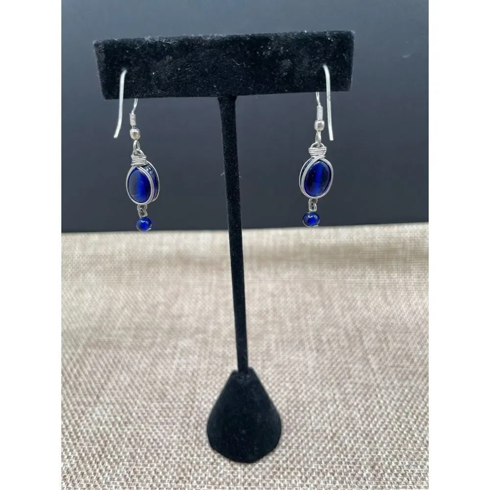 Earring Bundle 2 Pair Silver Pierced Earrings Blue Glass Dangle Earrings and Sil